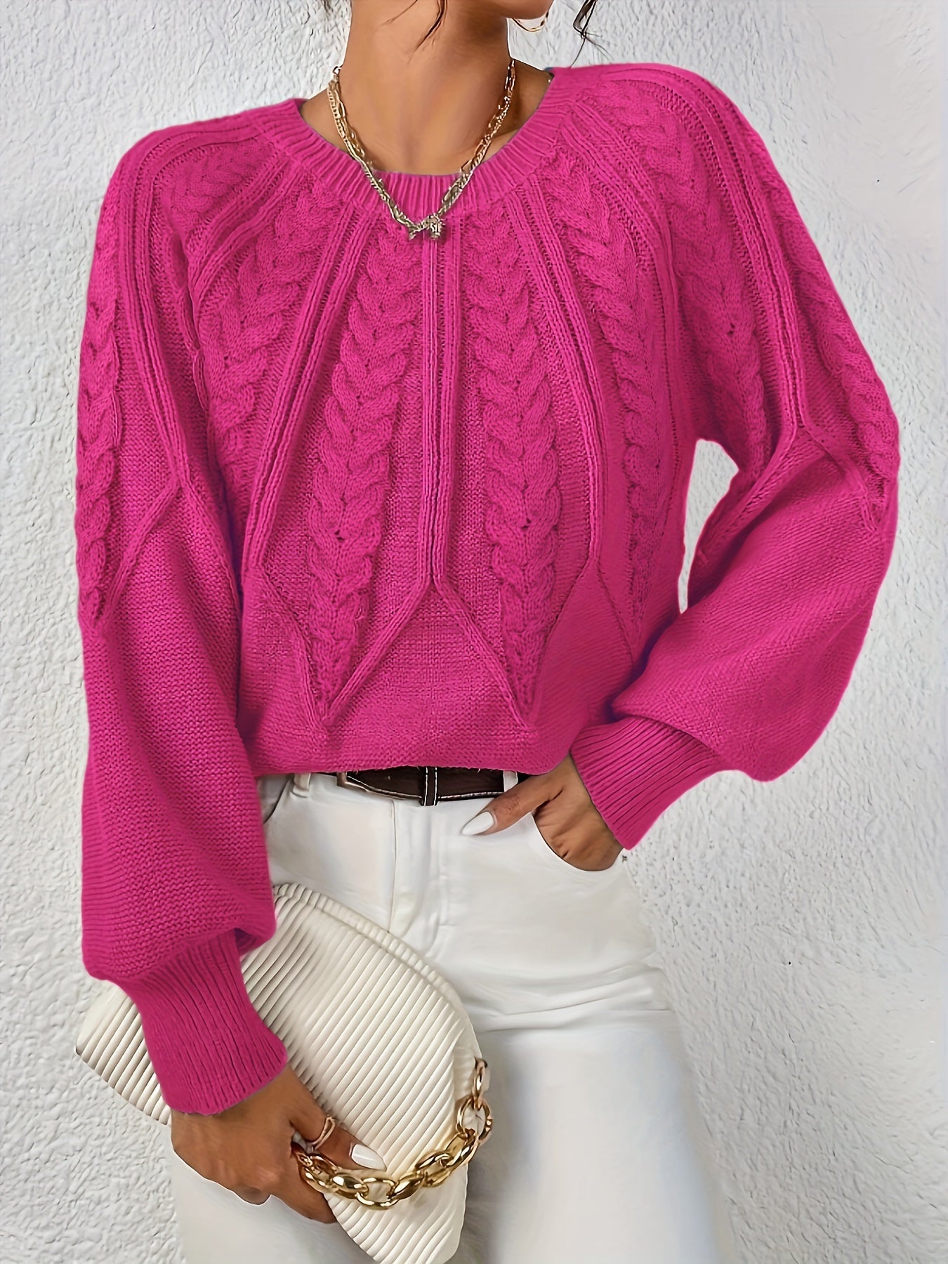 Levoire | Col Rond Pull En Tricot Élégant Rose rouge