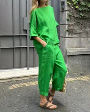 Levoire | Décontracté Haut Rond Uni & Pantalon Vert