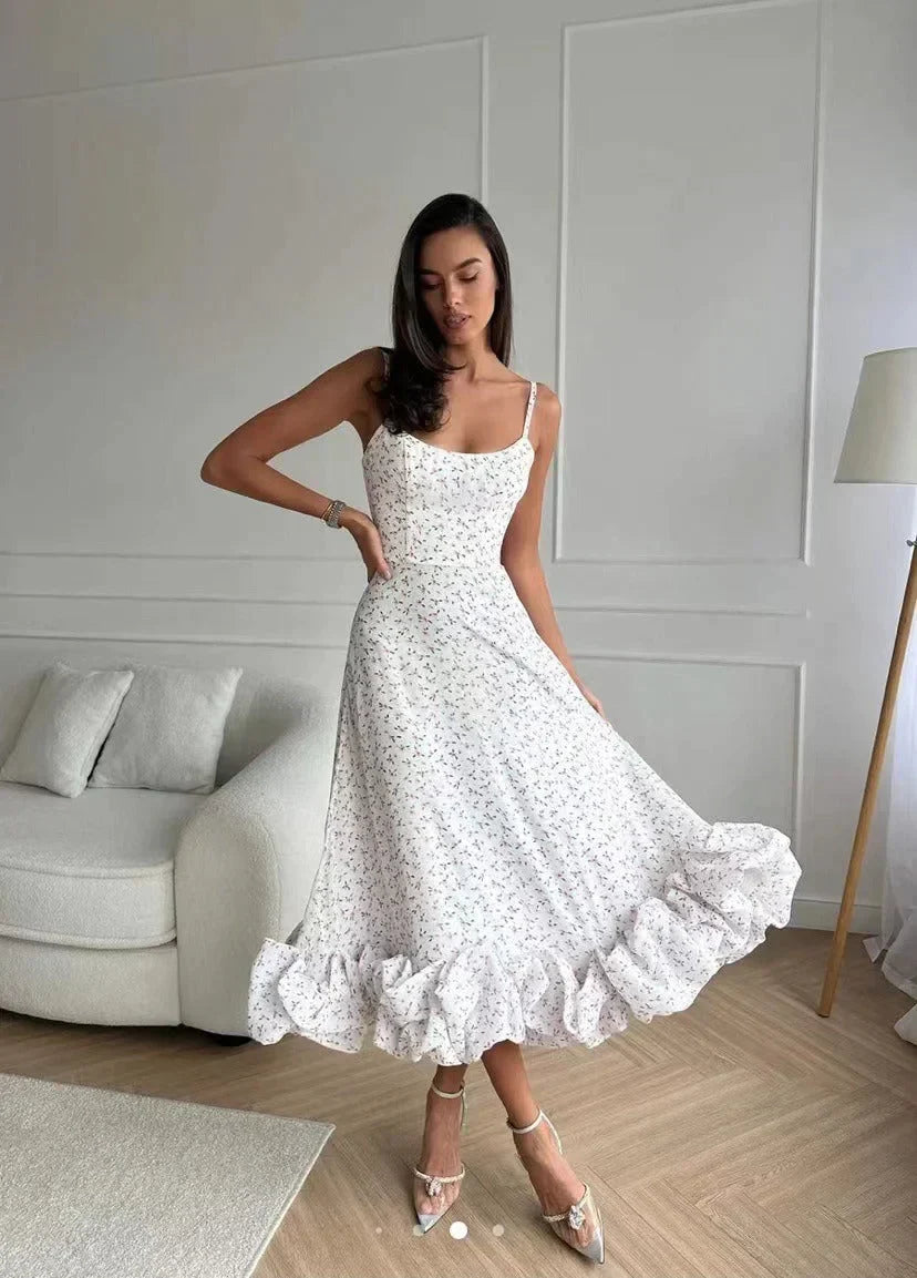 Levoire | Robe midi avec volant et bustier Lait