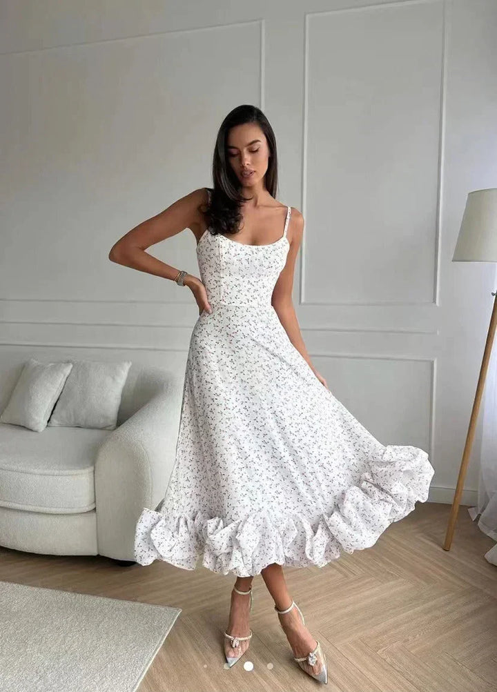Levoire | Robe midi avec volant et bustier Lait