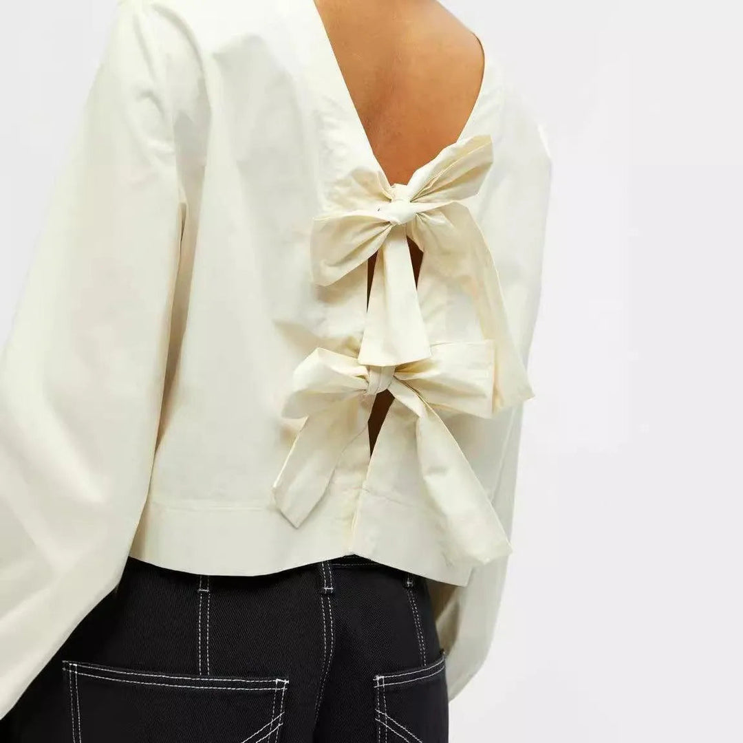 Levoire | Chemise plissée à manches longues dans une couleur unie avec un nœud