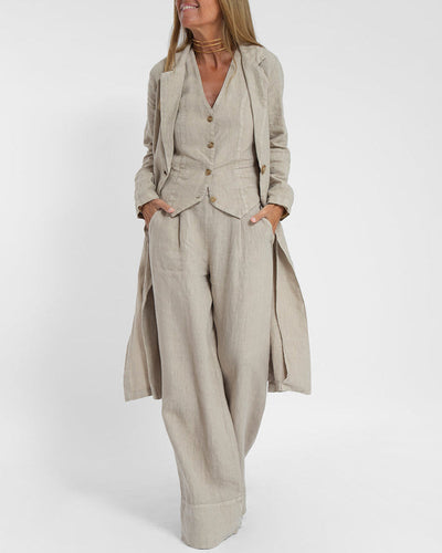 Levoire | Ensemble Élégant De Gilet En Lin Et Pantalon Large