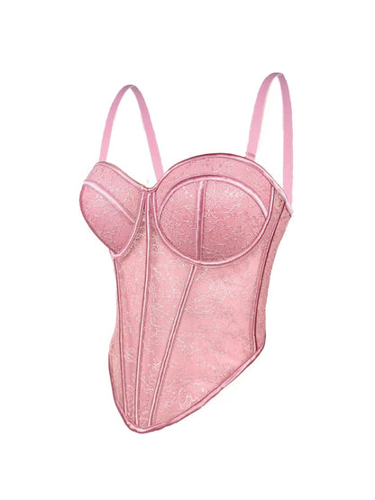 Levoire | Corset en filet transparent avec des détails en dentelle Rosa