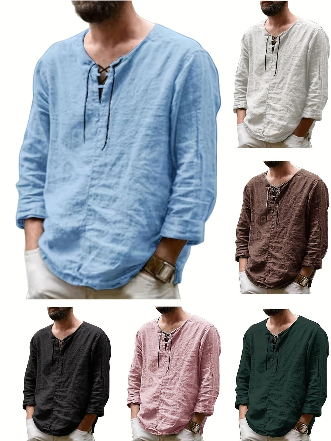 Levoire | T-Shirt Henley À Manches Longues En Mélange Coton-Lin Printemps/Automne
