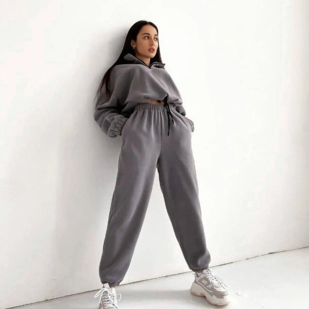 Levoire | Ensemble en tricot à col haut et large fermeture éclair Gris