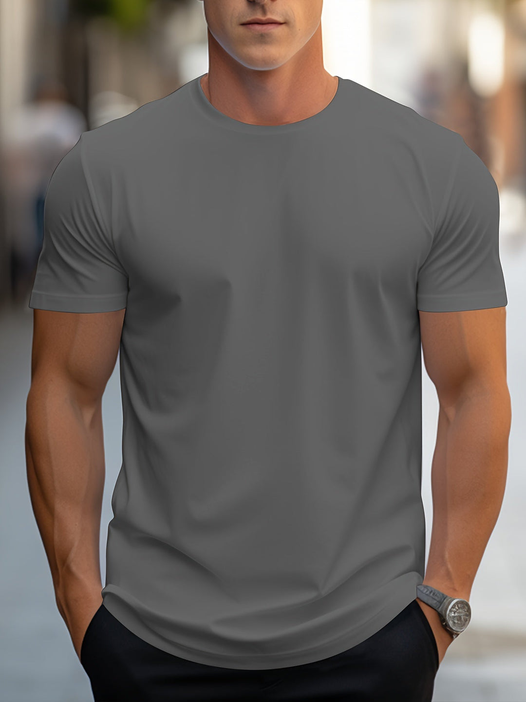 Levoire | T-Shirt Unicolore Pour Hommes Col Rond Gris foncé
