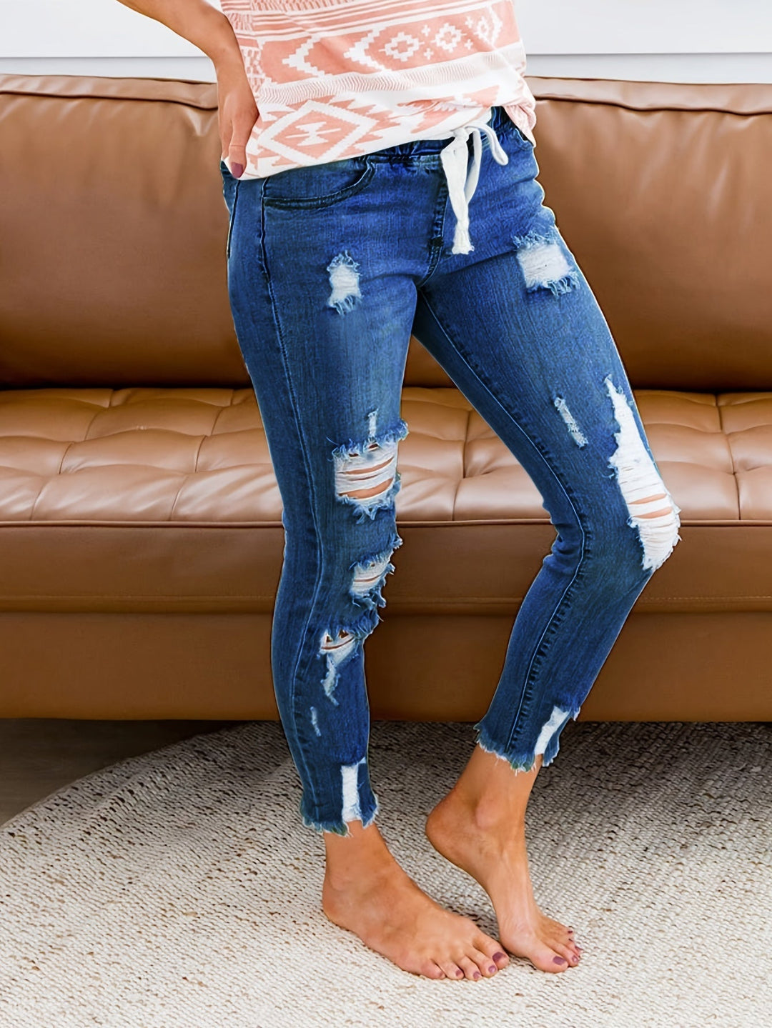 Levoire | Jean Femme Détendu Déchiré Avec Cordon Et Stretch
