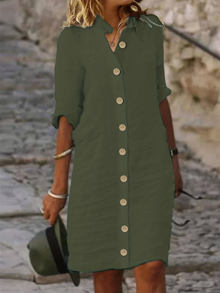 Levoire | Robe midi boutonnée élégante pour tenue décontractée mode femme Vert armée