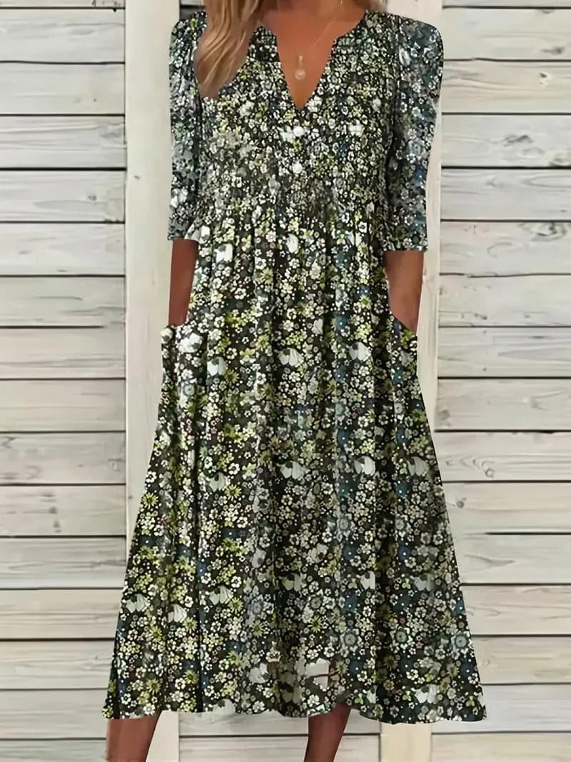 Levoire | Robe D'été Fleurie Pour Femme - Midi Vert