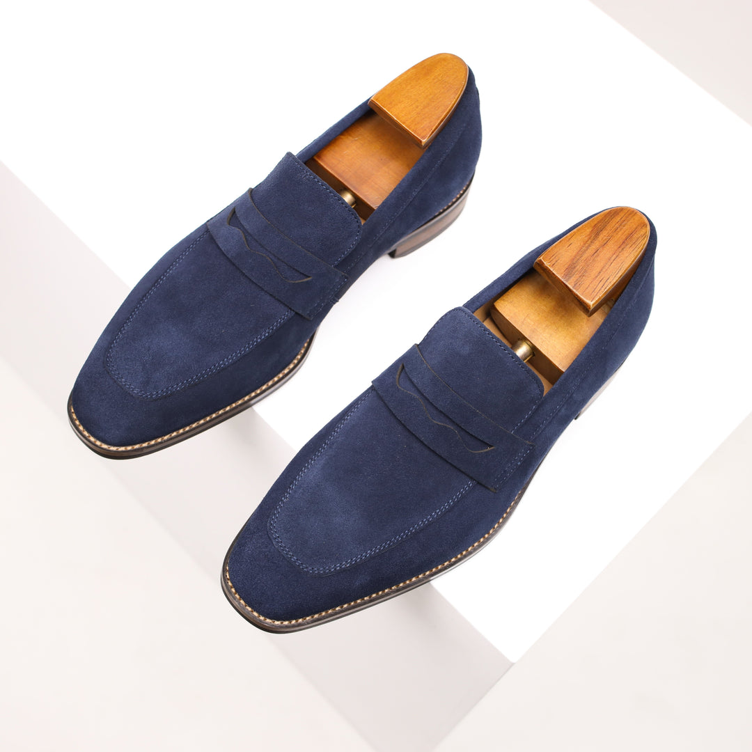 Levoire | Mocassins En Cuir À Enfiler Penny Chaussures Pour Hommes Bleu foncé