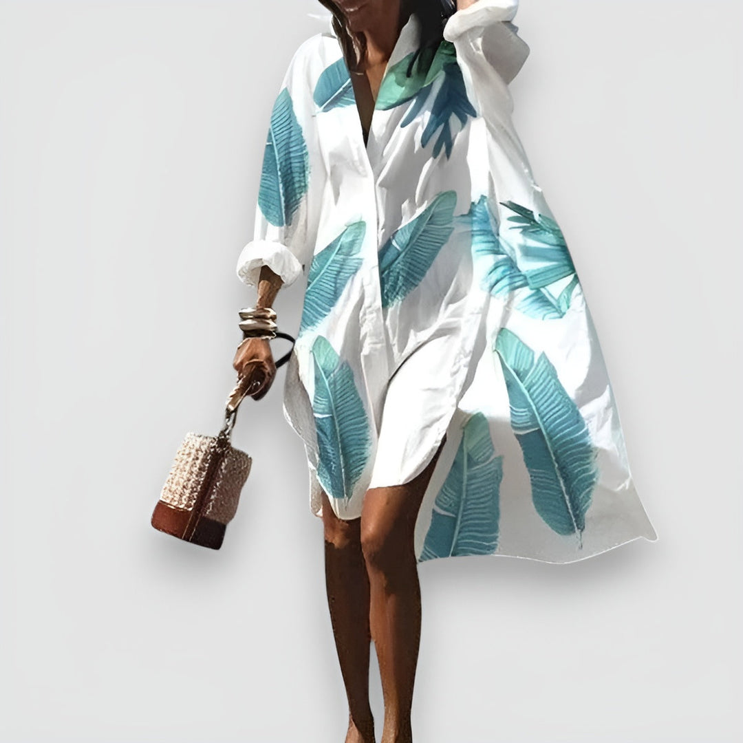 Levoire | Robe Chemise Élégante Et Polyvalente Blanc Bleu
