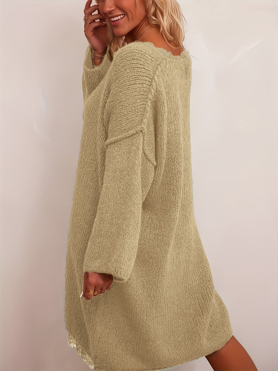 Levoire | Robe Tricotée Non Mélangée Avec Des Détails En Dentelle Et Des Manches Longues