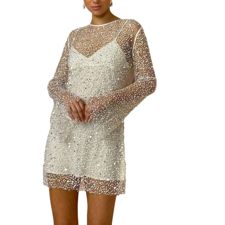 Levoire | Ensemble robe à bretelles en mesh perlé