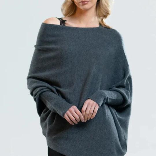 Levoire | Manches Longues Col Rond Surdimensionné Pull En Relief Tricoté Gris foncé Une taille Poitrine tous