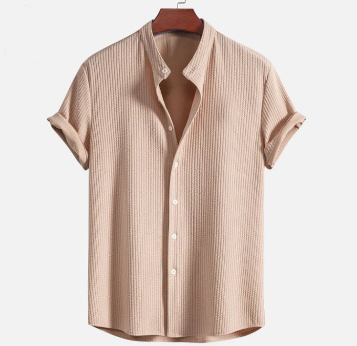 Levoire | Chemise Col Montant Côtelé, Coupe Musclée Light Brown