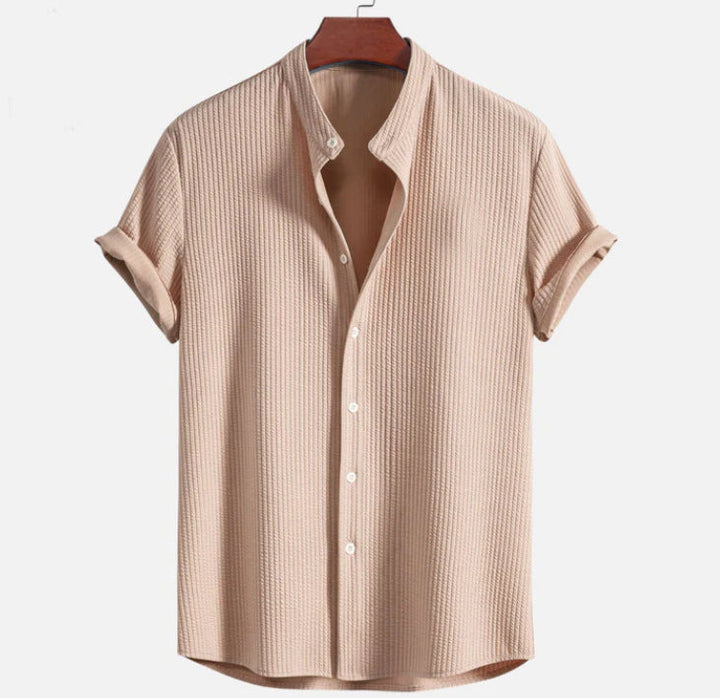 Levoire | Chemise Col Montant Côtelé, Coupe Musclée Light Brown