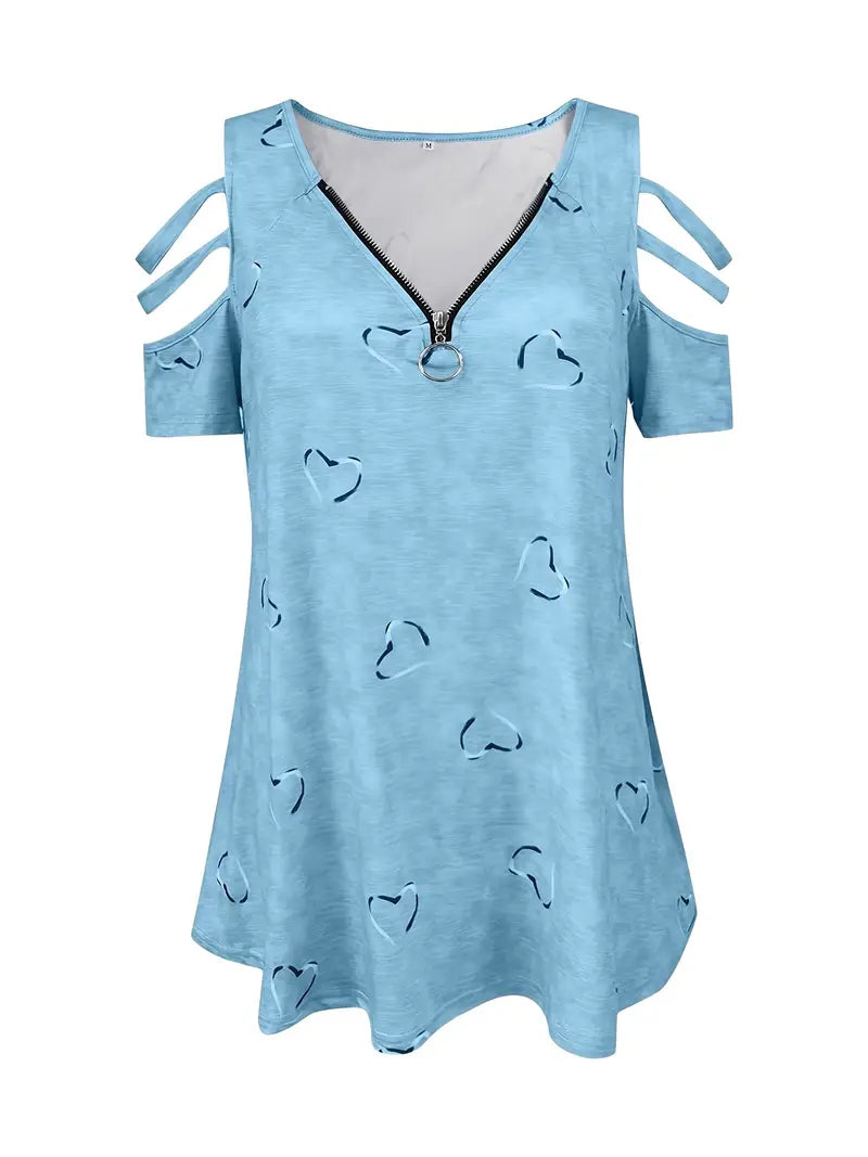 Levoire | T-Shirt Manches Courtes Motif Cœur Décolleté V