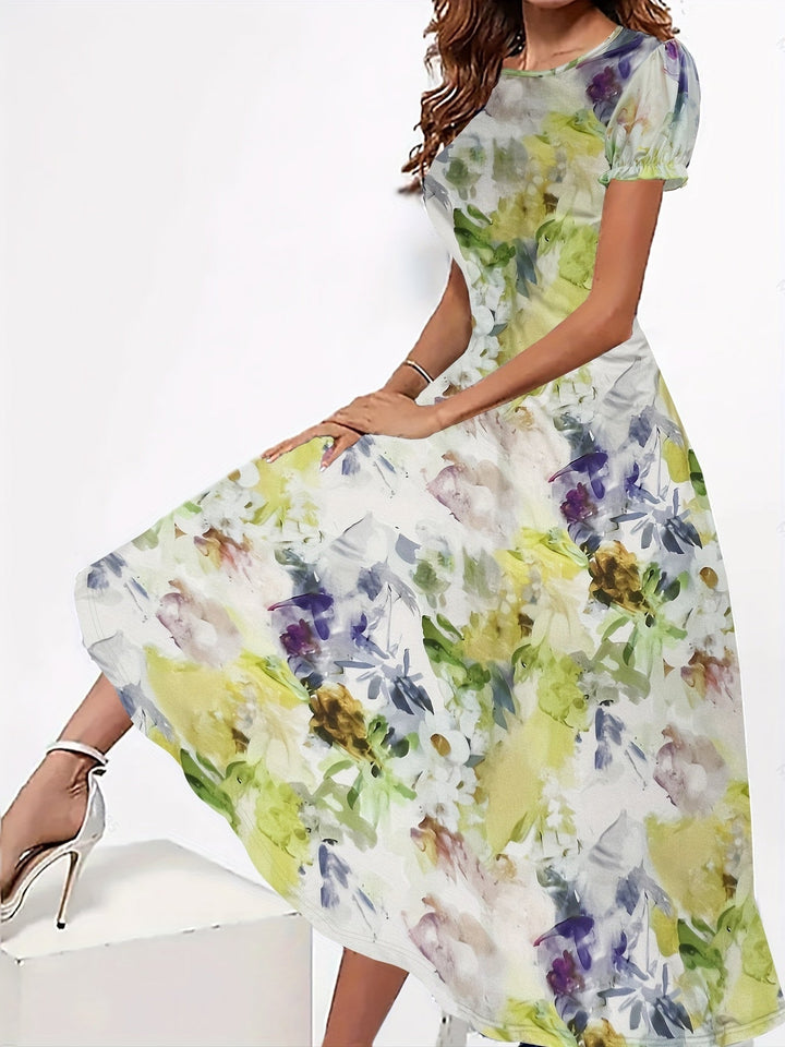 Levoire | Robe Élégante En Fleurs Pour Le Printemps jaune verdâtre