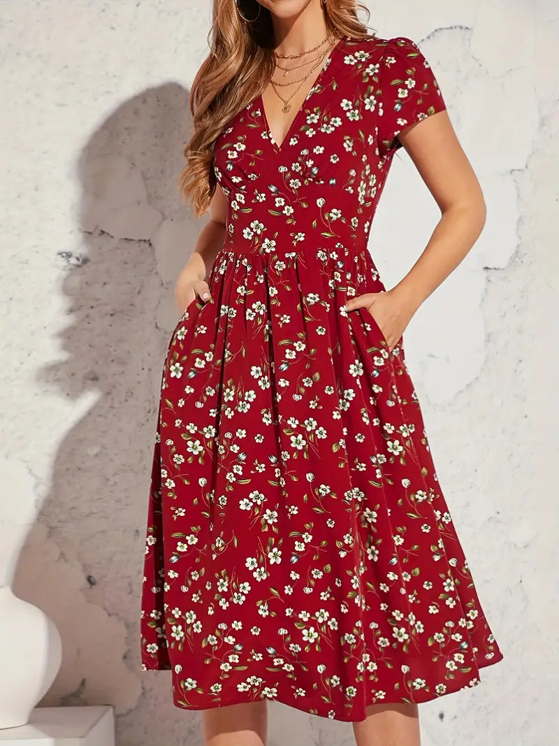 Levoire | Robe À Manches Courtes Avec Imprimé Floral Et Décolleté En V