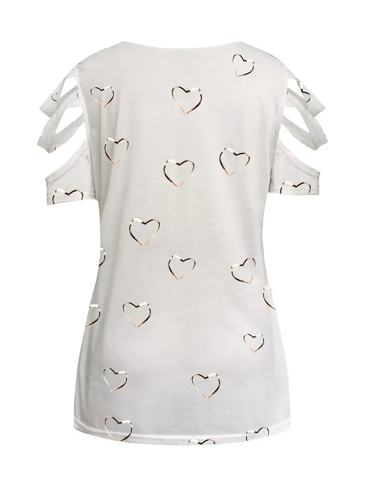 Levoire | T-Shirt Manches Courtes Motif Cœur Décolleté V