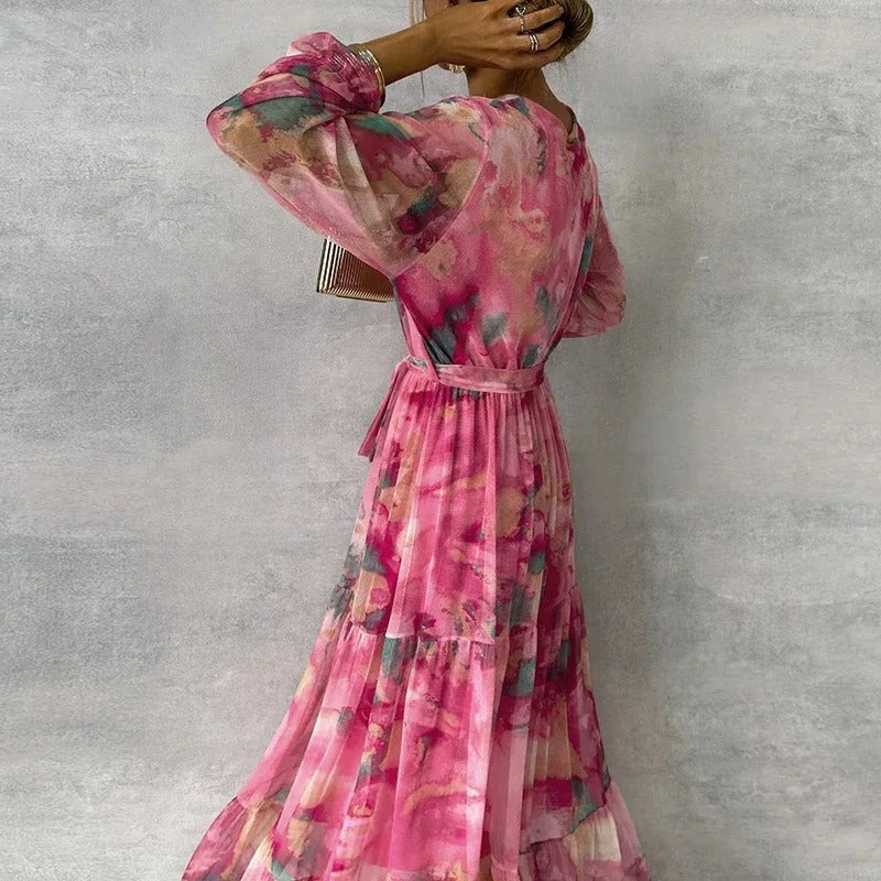 Levoire | Élégante Robe Maxi À Manches Longues Avec Motif Floral