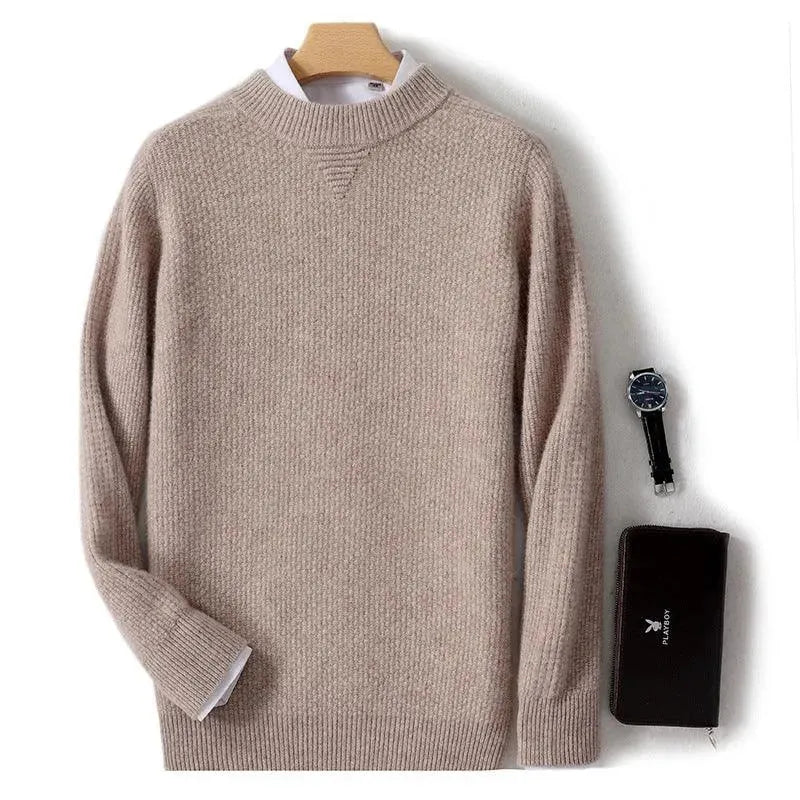 Levoire | Pull-over pour homme en cachemire, tricoté décontracté, avec étiquette de col Chameau