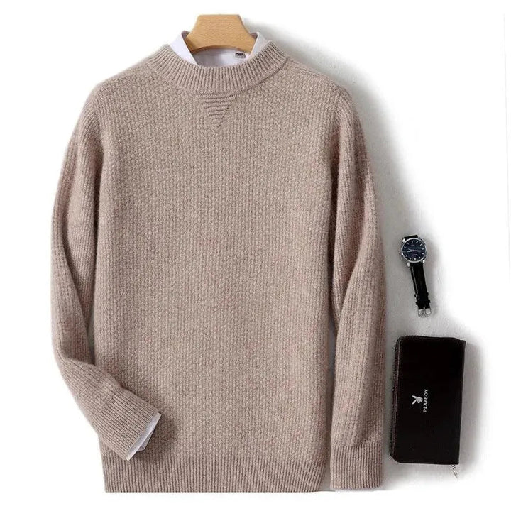Levoire | Pull-over pour homme en cachemire, tricoté décontracté, avec étiquette de col Chameau