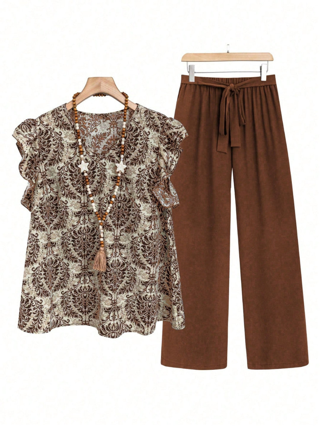 Levoire | Cap Ruffle Top Et Pantalon Set Braun
