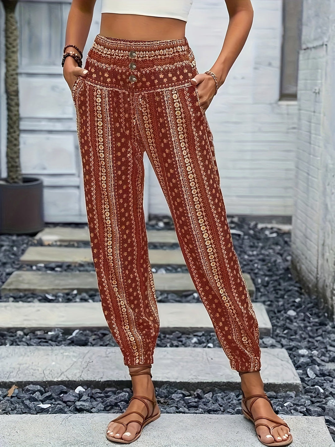 Levoire | Pantalon Imprimé Taille Haute Instant Boho Vibe Rouge brique