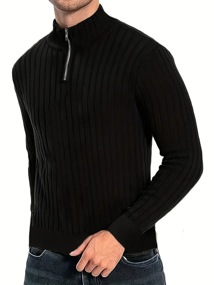 Levoire | Pull Homme De Loisirs Avec Décolleté En V Et Fermeture Éclair Pour Hommes Noir