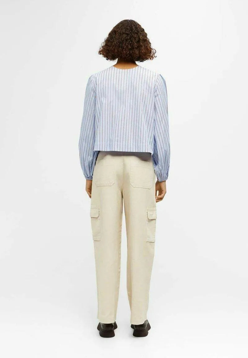 Levoire | Chemise plissée à manches longues dans une couleur unie avec un nœud
