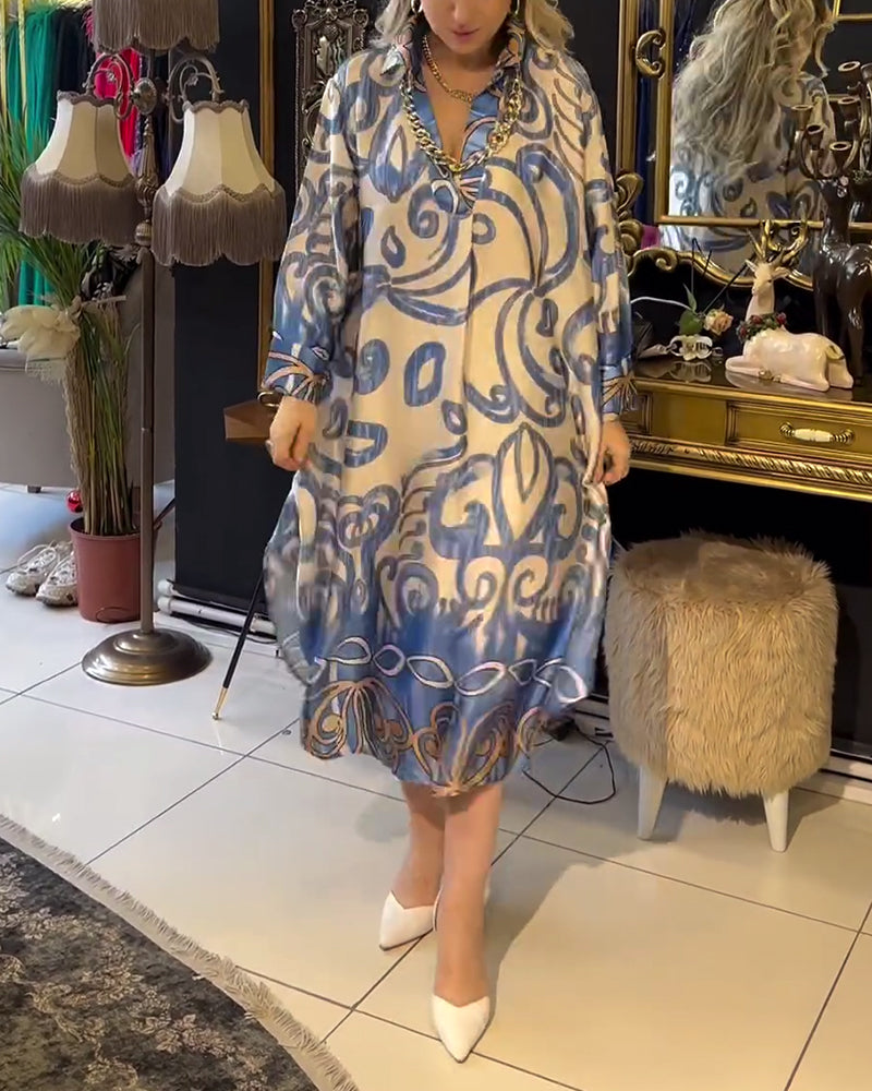 Levoire | Femmes Élégante Robe Imprimée Bleu