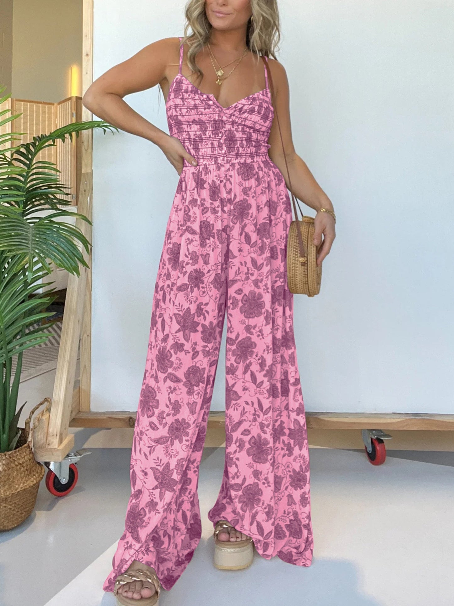 Levoire | Nouvelle Combinaison Fleurie Avec Pantalons Amples Rose