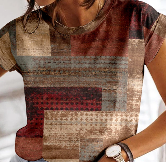 Levoire | T-Shirt D'Été À Carreaux Pour Femmes À Col Rond Multicolore 5