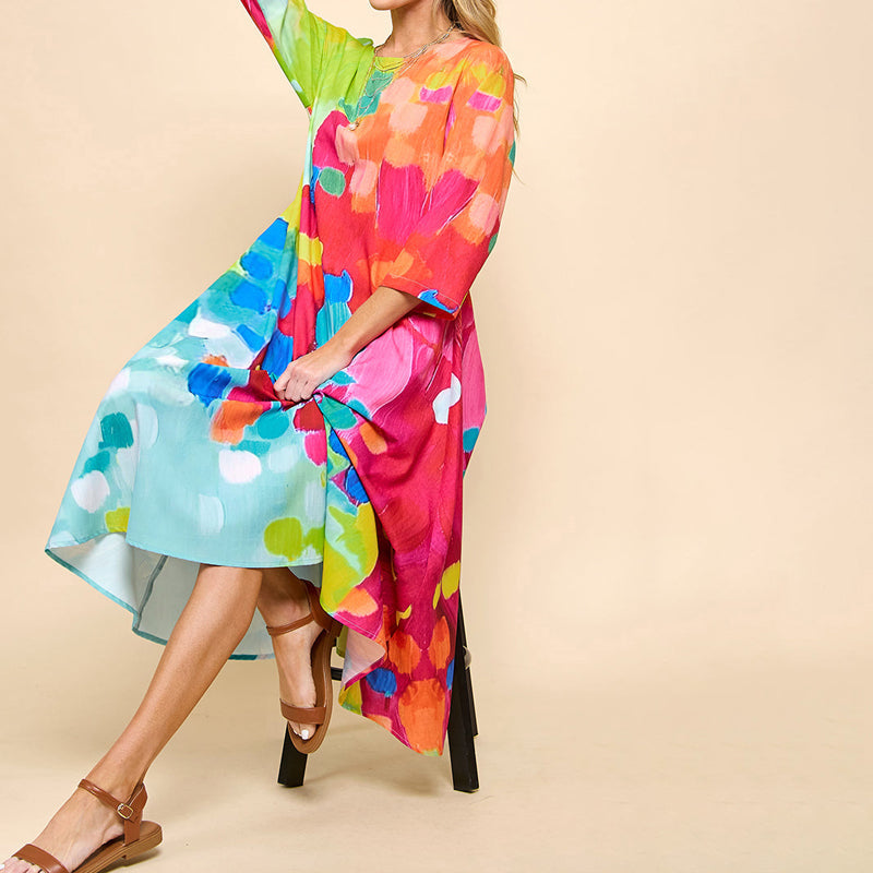 Levoire | Robe Midi Imprimée en Coton Mélangé à Manches 3/4