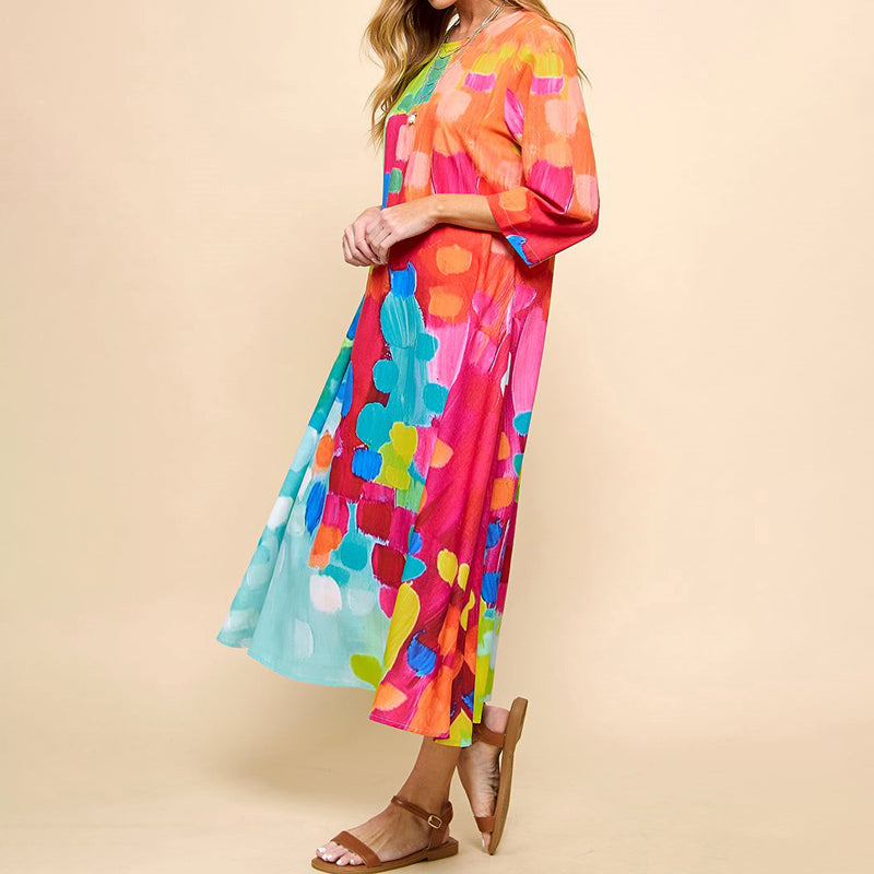 Levoire | Robe Midi Imprimée en Coton Mélangé à Manches 3/4