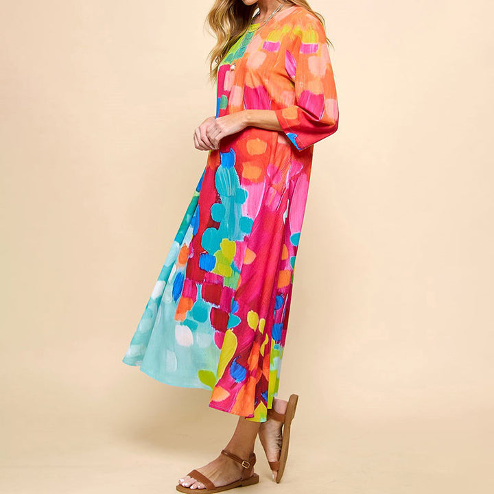 Levoire | Robe Midi Imprimée en Coton Mélangé à Manches 3/4