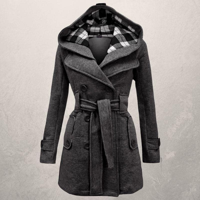 Levoire | Veste À Capuche Ceinturée À Manches Longues Avec Bouton Gris foncé