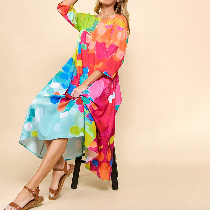 Levoire | Robe Midi Imprimée en Coton Mélangé à Manches 3/4