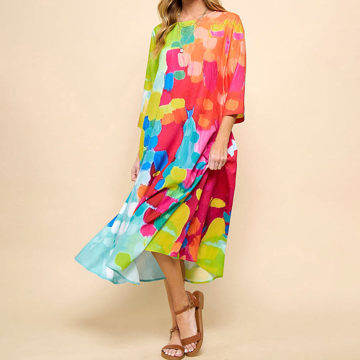 Levoire | Robe Midi Imprimée en Coton Mélangé à Manches 3/4