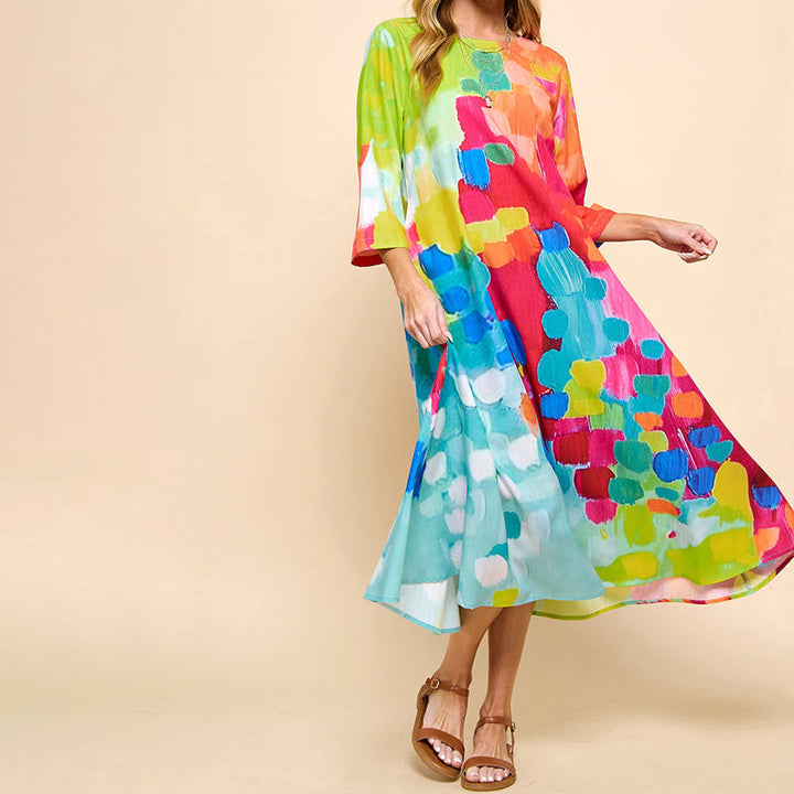 Levoire | Robe Midi Imprimée en Coton Mélangé à Manches 3/4