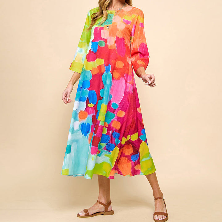 Levoire | Robe Midi Imprimée en Coton Mélangé à Manches 3/4