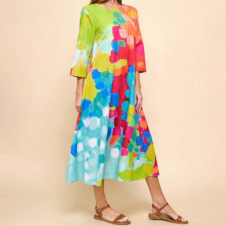 Levoire | Robe Midi Imprimée en Coton Mélangé à Manches 3/4