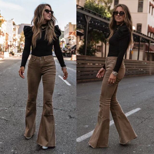 Levoire | Pantalon Évasé Confortable Et Élégant Marron