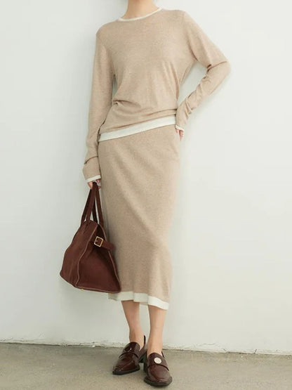 Jupe en Maille Mi-Mollet avec Détail de Bordure Patchwork - draft