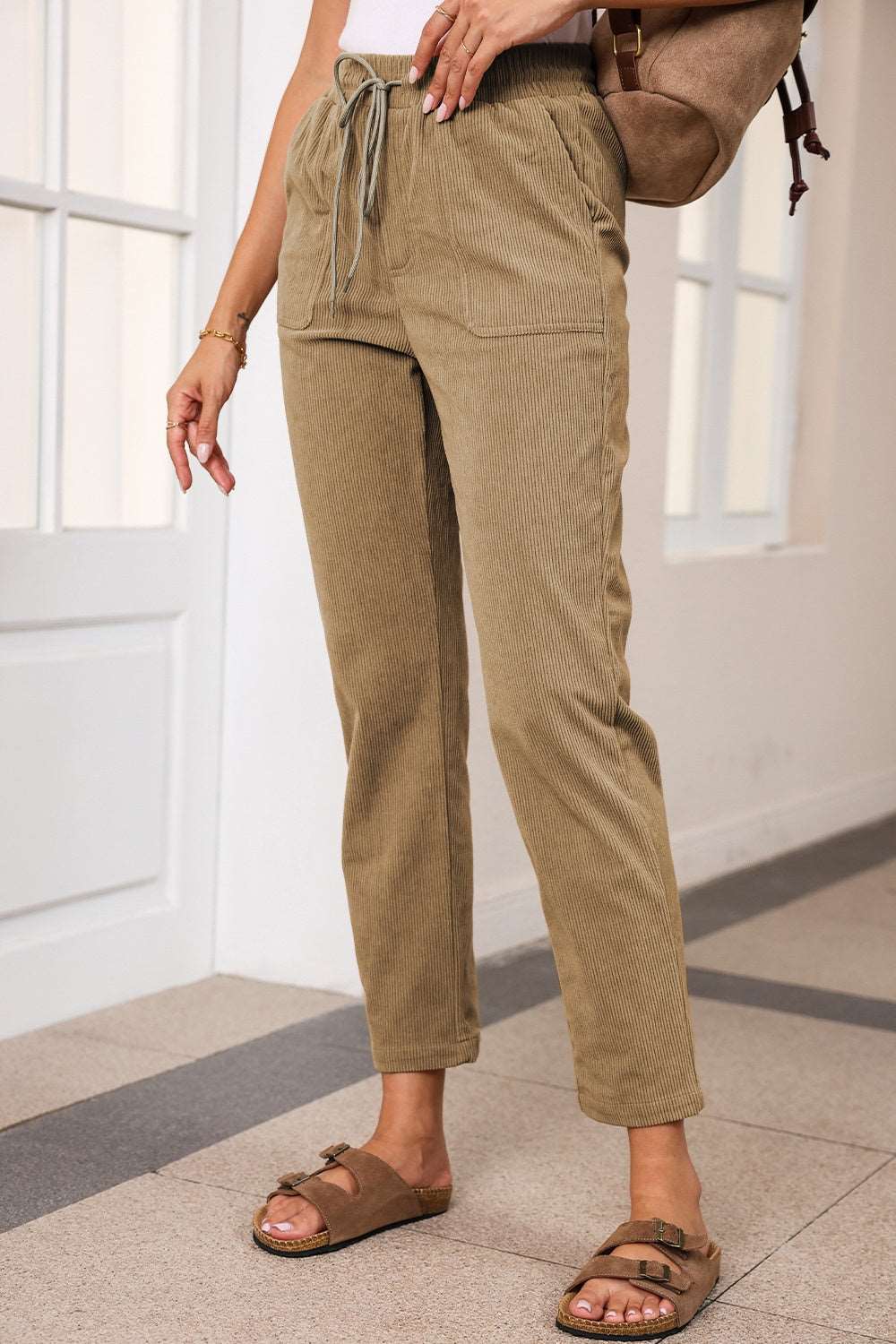 Levoire | Pantalon Droit À Rayures Avec Cordon De Serrage Et Poches