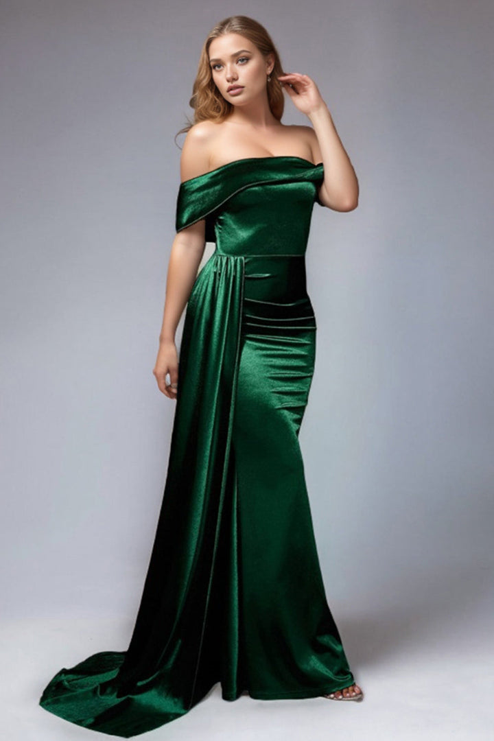 Levoire | Robe Satin Épaule Dénudée Vert foncé