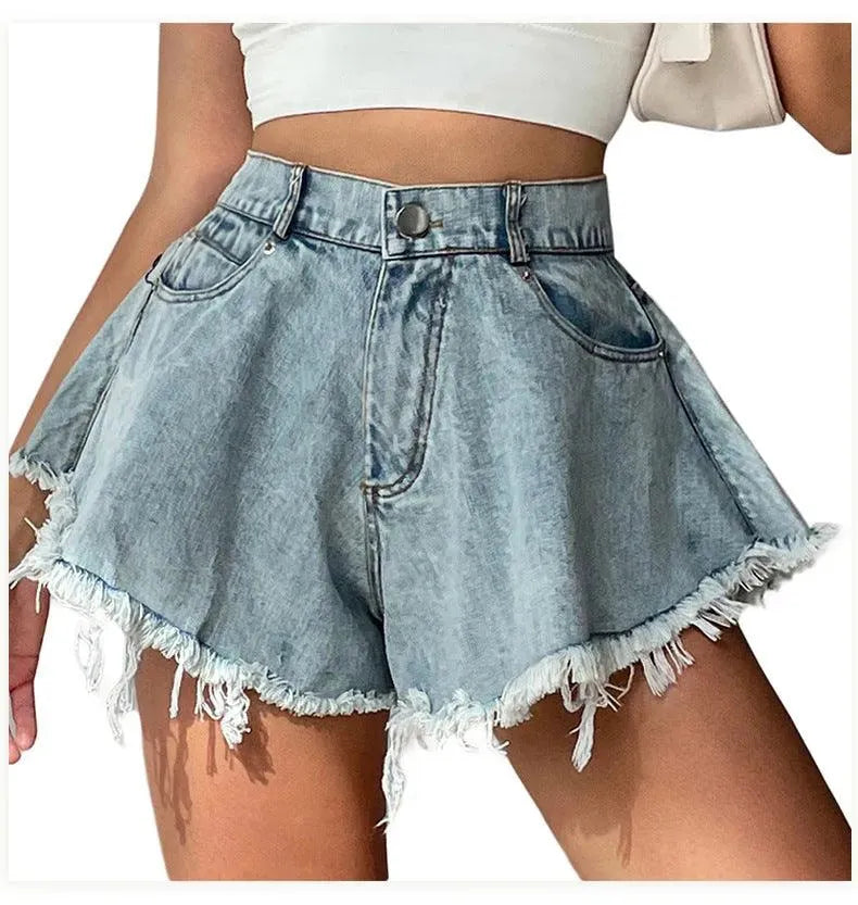 Levoire | Shorts en jean larges avec franges pour femmes