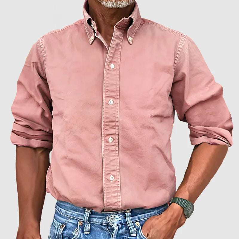 Levoire | Chemise Vintage Pour Hommes Avec Look Delave Et Manches Longues Rose