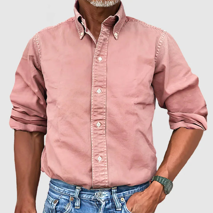 Levoire | Chemise Vintage Pour Hommes Avec Look Delave Et Manches Longues Rose